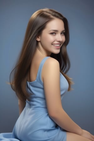 realistic photo, beautiful young woman with luxurious long thick hair, wow effect, hair developing, happy laughter, straight profile, bright background with different colors, yellow-blue dress,Extremely Realistic,evelyn,.,_sdxl-hipbom