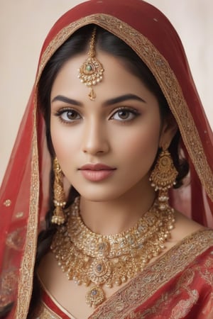 Create a stunning portrait of a young Indian woman showcasing traditional beauty using tensor art. Emphasize the intricate details of her features, such as the shape of her eyes, the curve of her lips, and the graceful contour of her face. Incorporate elements of Indian culture and adornments like intricate henna designs, traditional jewelry, or elegant drapery. Capture the essence of her radiance and grace, celebrating the rich diversity and timeless allure of Indian beauty.