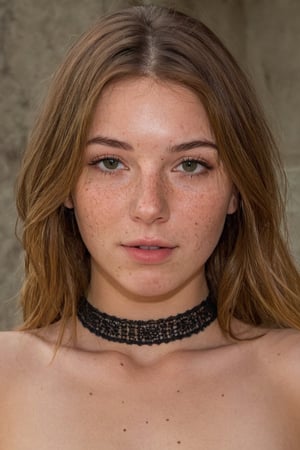 (ultra realistic,best quality),photorealistic,Extremely Realistic, in depth, cinematic light,hubgwomen,hubg_beauty_girl, cute

medium hair, detailed face, detailed nose, girl naked, freckles, choker, smirk, tattoo, 

intricate background, realism,realistic,raw,analog,portrait,photorealistic