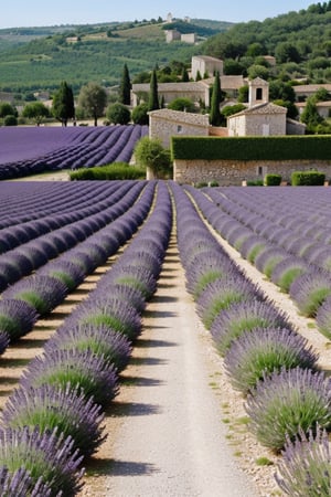 Provence region of France with purple lavender fields and ancient villages