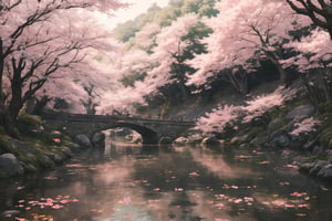 Japan, cherry blossoms, flower_petals,masterpiece, best quality, aethetic,, watercolor,butterflies,flower