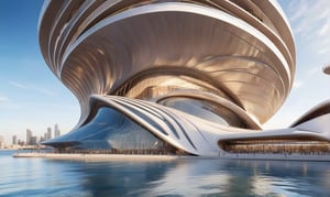 (Masterpiece) (Future Zen Building), Zaha Hadid, Calatrava, Patrik Schumacher, Statthalle futuristic, seaside like opera Sydney, glass windows, concrete, Atlantis, photorealistic, intricate and complex details, hyperrealistic, parametric architecture, 8k, ultra details, golden ratio, minimalist style,

An architectural wonder with a daring configuration and groundbreaking design. This structure could be a museum or a city hall, opera. 4k image like photo, (detailed)