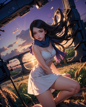 1girl, early 30s, solo,
(high angle, full shot:1.5),
floral sundress, scarf,
flowing hair, bangs,
striking eyes,
perfect hands, perfect legs, perfect body,
<BREAK>
scene: wheat field, (dusk:1.3), last sunset, last light, cloudy sky.
masterpiece, best quality, hyper photorealistic, high resolution, (bokeh:1.4), depth of field, bloom, sun light, backlight, ultra-detailed, detailed shadows, raytracing, glare, intricate details, 8K, UHD, HDR, vibrant colors, film grain, dynamic pose.