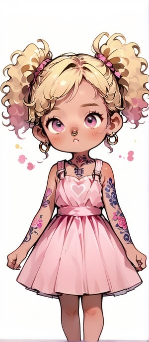 Score_9, Score_8_up, Score_7_up, Score_6_up,

1girl,  high_resolution,, short_curly_hair, split dye, one side of her hair is blonde, the other side is black, her hair is in pigtails, nose ring piercing, similar likeness to Melanie Martinez, light_tan_beige_skin, thinking, introspective expression, blushing, pantless, pink dress, pinkskirt, no_pants, chibi, chibi_style

,a woman with tattoos