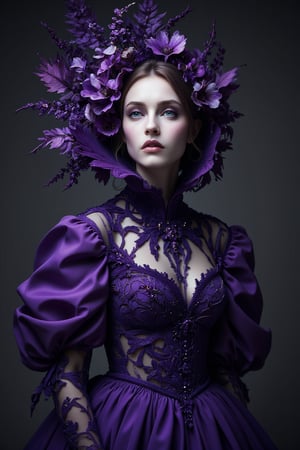 gothic, billowing gown, lace , everthing is purple--style raw, zaya, hayv kahraman style