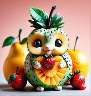 a vairety of animals made fruit, cute whimsical amused, ,strwbrrxl,zhibi