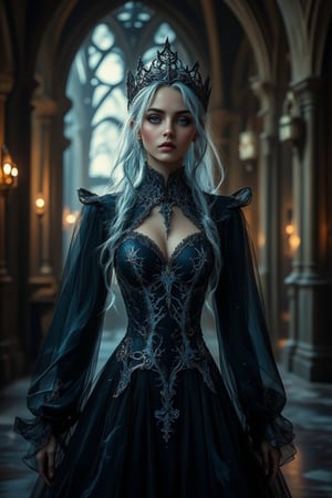 A  gothic style girl in gothic/victorian monastery, . (masterpiece, top quality, best quality, official art, beautiful and aesthetic:1.2), (1girl:1.4), portrait, extreme detailed, highest detailed, simple background, 16k, high resolution, perfect dynamic composition, bokeh, (sharp focus:1.2), super wide angle, high angle, high color contrast, medium shot, depth of field, blurry background