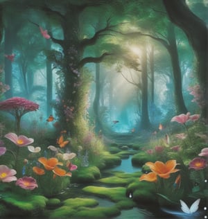 a fantasy forest, flowers come to life