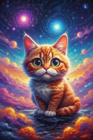 cartoon style. Oil Painting full size of a cat, comic style, coulorfull background, real cat