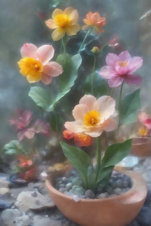  create me the most stunning daffidols growing through a garden gems and pebbles