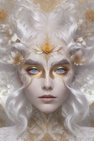 silver/white hair, gold eyes, ornate, fantastical landscapes, flowers

,futuristic,Flora