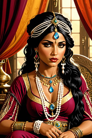 the scene is a gypsy queen in her finest cl;othes and jewellery . High quality, high resoltion.