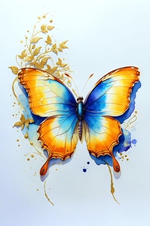 create a beuatiful watercolour butterfly with essences of gold on the edge of  its wings,watercolor \(medium\),fantasy_butterfly