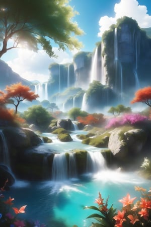 cretae me a magical fantasy landscape, with waterfalls