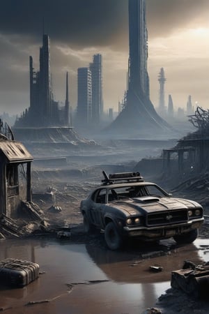 please create me the a post apocalyptic scene, it must be realisitc, high defintion,science fiction