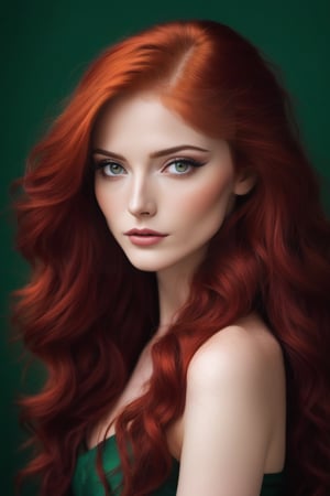  a beauty like no other, with vibrant red hair, eyes of emerald green, hair so gold it glistens