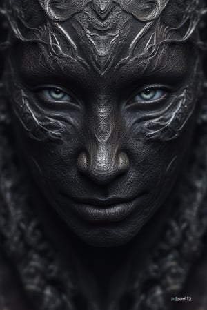 (Black and white, intricate details, close-up of a woman's face with an intricate design, 3DCGI anime fantasy artwork, necro, detailed patterned skin, abstract fragments, impressive eyes, mixed media, 3D rendering Silver painting, symmetrical beauty, ambient occlusion rendering, psytrance), Detailed Textures, high quality, high resolution, high Accuracy, realism, color correction, Proper lighting settings, harmonious composition, Behance works,ct-niji2,xxmix_girl,goth person