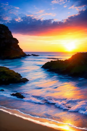 please create an epic picture of a bright beautiful sunrise over the ocean,DonMM4g1c