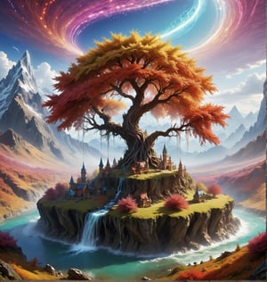 Create a high-definition, fantastical magical bright colourful landscape