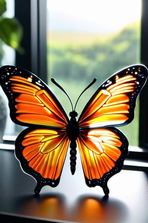 A beautiful monarch butterfly, with its colours og orange and black colors  gleaming through from the sun rays.,glass art,more detail XL,BugCraft,DonMSp3ctr4lXL,DonM1r0nF1l1ng5XL