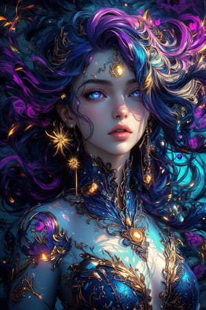 Airbrushing (Beautiful mystical allure) long swirling hair, smart, environment, Using airbrushing for art, often for smooth gradients, spray effects, or automotive art,1 girl,anime, light_purple_eyes