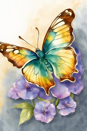 create a beuatiful watercolour butterfly with essences of gold on the edge of  its wings