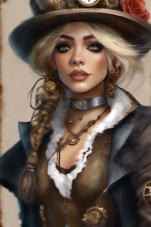 create me a stunning beautiful steampunk/boho female, she is perfect in everyway