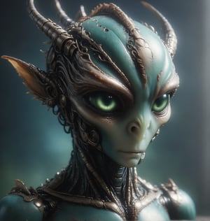 create an an amazing alien type being in a portrait style, , dragon robot, zhibi,