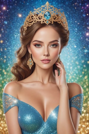 Create a beautiful image of a stunning lady with an ornate and lovely background behind her.,DonMM4g1cXL ,glitter,4esthet1c