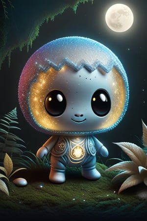 create a cute shiny glittery little person who lives on the forest floor and has little cute spider as his friend, litter,moonster,DonM1un4rN3wY34rXL