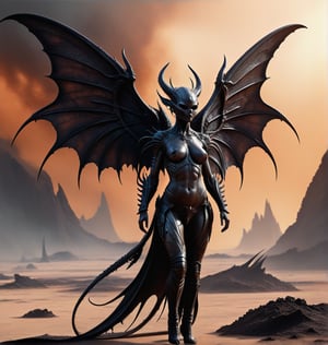 Photorealistic, highly detailed, survivor succubus with widespread wings walking on an alien planet, intimidating, destruction, dystopia, alien planet, fire, post-apocalyptic, fantasy, Giger, 

monster, detailmaster2,DonM1i1McQu1r3XL,DGQMGirl2XL,CharcoalDarkStyle