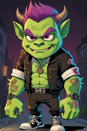 create a cartoonish gangster monster, tattoos and all, but cute