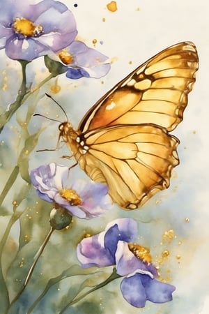 create a beuatiful watercolour butterfly with essences of gold on the edge of  its wings