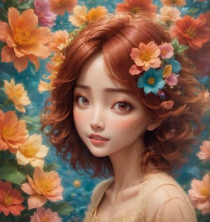 please create an lovely lady, with a flower background