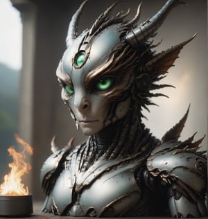 create an epic creature in a portrait style, , dragon robot, zhibi,