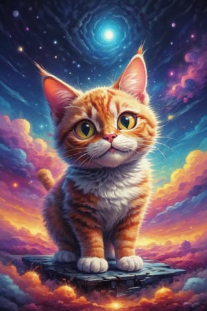 cartoon style. Oil Painting full size of a cat, comic style, coulorfull background, real cat