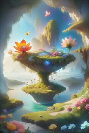 please create a magical whimsical garden with birght flowers and happiness around,DonMM4g1cXL,Flora,floatingisland