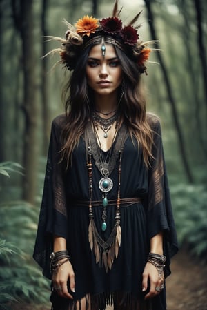 combine below to make a stunning women ,dark boho,