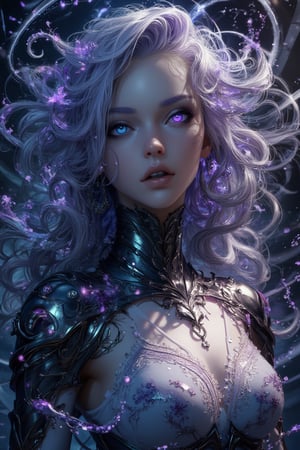 Airbrushing (Beautiful mystical allure) long swirling hair, smart, environment, Using airbrushing for art, often for smooth gradients, spray effects, or automotive art,1 girl,anime, light_purple_eyes