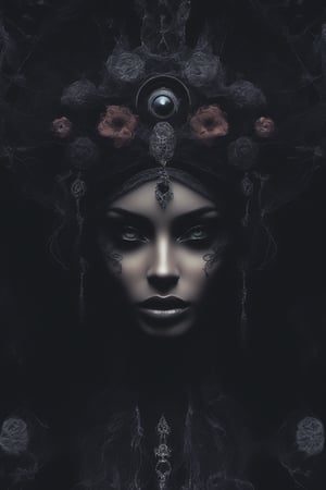 combine below to make a stunning women, dark aura,dark boho,dark atmosphere