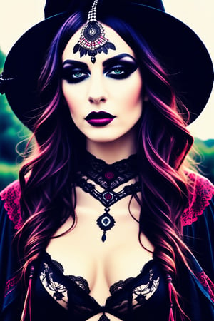 create me a stunning beautiful gothic/boho female, she is perfect in everyway