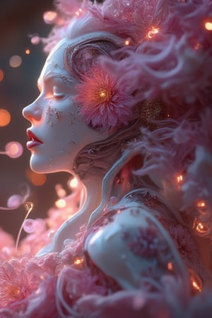 combine the below to create an image beauitful cyborg/human mix with flower essence, looking at camera, front facing