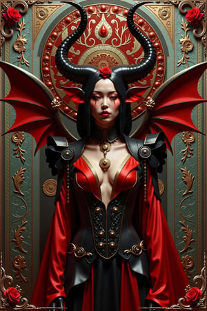 Create a she devil with an ornate background