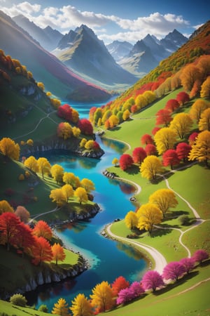 create me an epic portatrit of a stunning colourful landscape,  stunningly beautiful