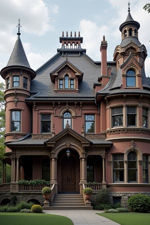 Victorian Gothic Style House - Originated in the United Kingdom in the mid-19th century, characterized by a pointed arch, steep pitched roof, and decorative details such as tracery and finials, 