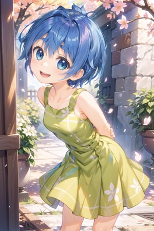 Joy_InsideOut, green dress,


outdoors, cherry blossoms,  (masterpiece), (illustration), (beautiful detailed eyes), extremely detailed face, perfect lighting, extremely detailed CG, (perfect hands, perfect anatomy), 

standing, arms behind back, leaning forward, looking at viewer, smile, open mouth,Joy_InsideOut