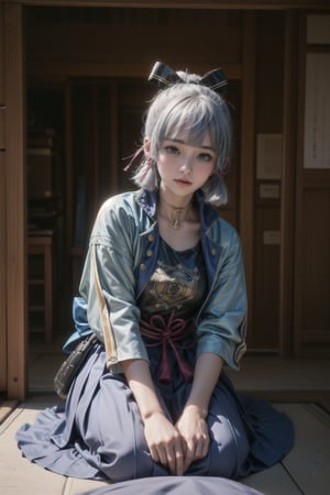 KAMISATOAYAKADEF, 15 year old girl, blue clothes, silver hair