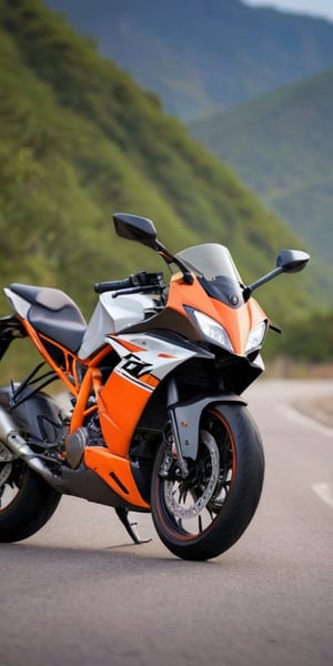 KTM Rc 390 bike on the road with a beautyful backgroud