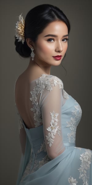 (masterpiece, high quality, 8K, high_res:1.5), (straight view, full body),
Ultra realistic, magnificent, 20 years old, 
beautiful indonesian asian woman, attractive, inspiring and elegant, very detailed, without earrings, without necklaces, skpleonardostyle,Leonardo Style,fflixmj6, wearing, kebaya, kebaya, traditional kebaya, in candi, in temple, gorgeous, showing tits