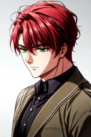 a man with red hair and green eyes and olive skin 